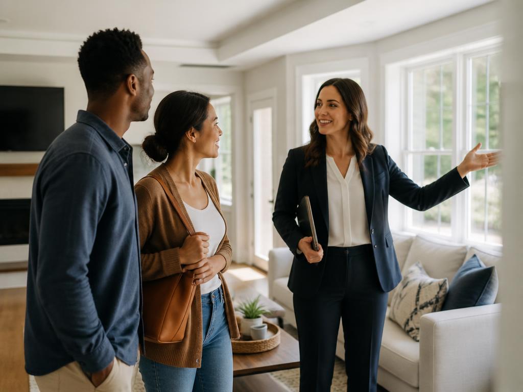 Real estate agent showing a home to a couple