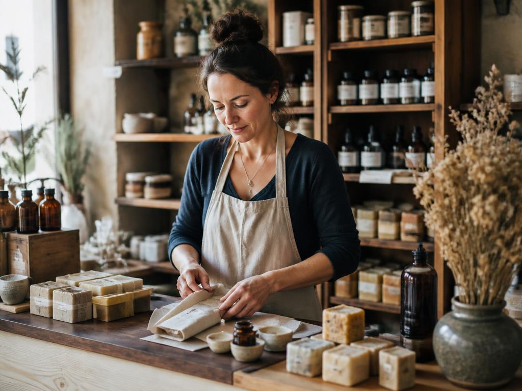Shop owner working behind the counter of her store